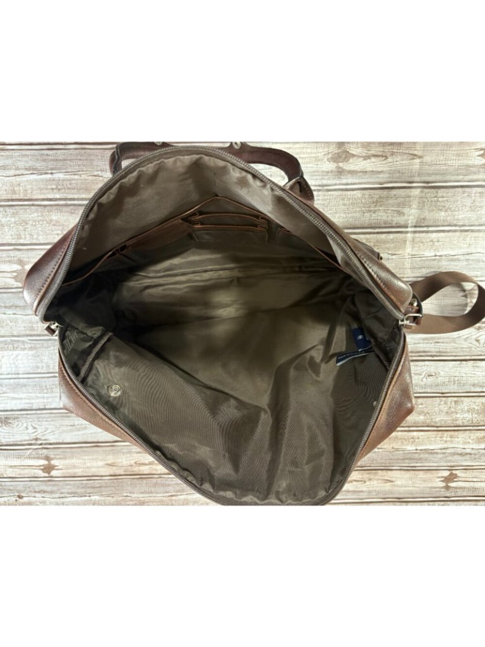 Polo Ralph Lauren Leather Canvas Heritage Logo Messenger Laptop Bag Brown Khaki - Picture 7 of 14